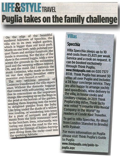 City AM 9th September 2012 | Think Puglia