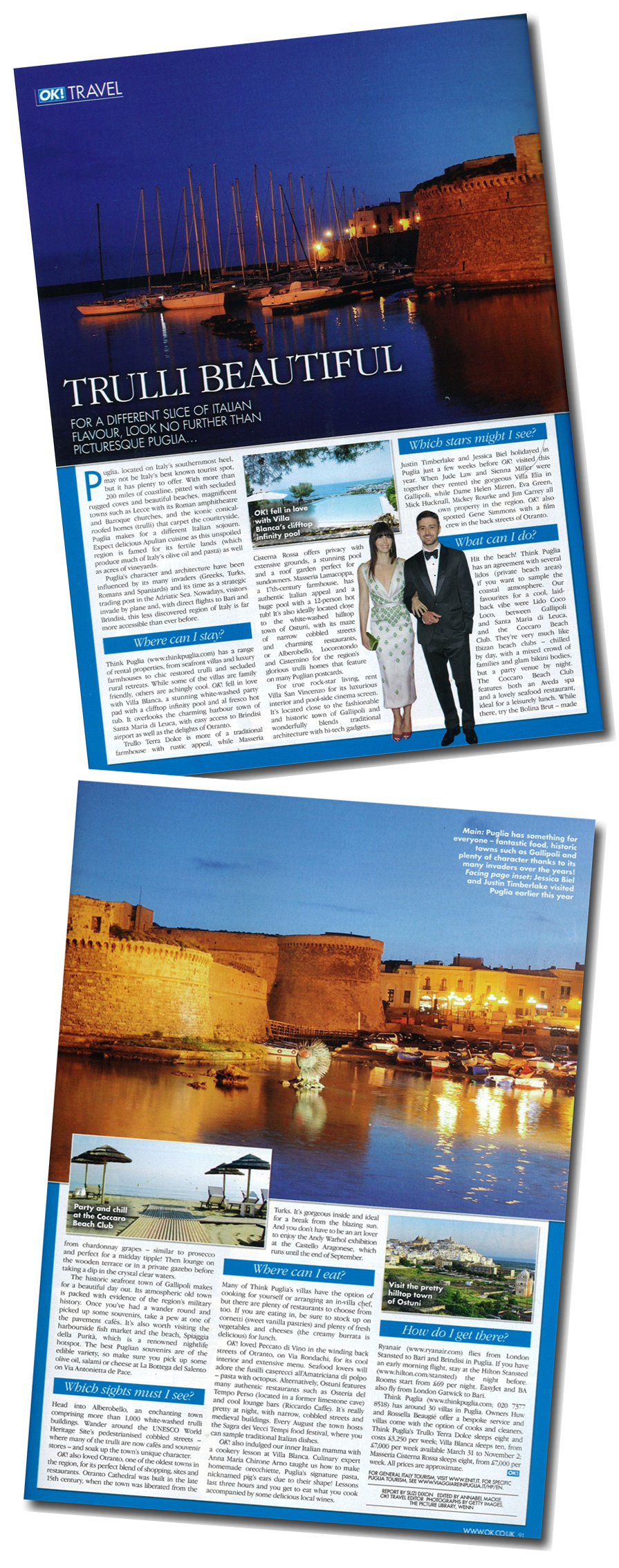 Think Puglia in OK! Magazine, 11th September 2012