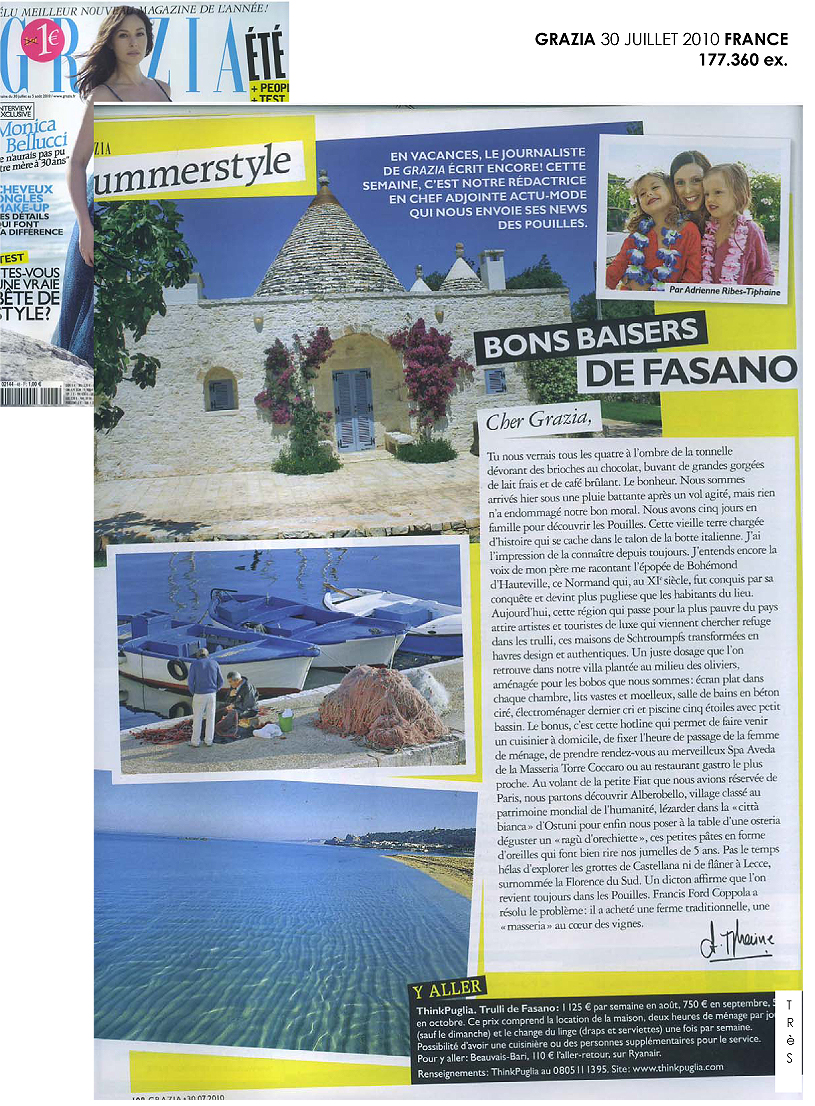 Trullo del Sale featured in Grazia | Think Puglia Trullo del Sale featured in Grazia | Think Puglia