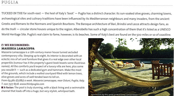 Masseria Lamacoppa in National Geographic, March-April 2011 | Think Puglia Masseria Lamacoppa in National Geographic, March-April 2011 | Think Puglia